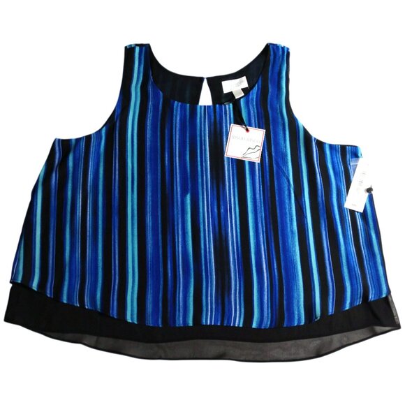 NWT Bisou Bisou Women's Blue/Black Stripe Tank Top Shirt L Large - Picture 1 of 9